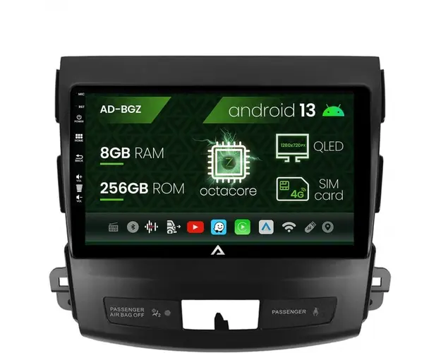 Navigatie Mitsubishi Outlander Peugeot 4007 Citron C-Crosser, Android 13, Z-Octacore 8GB RAM + 256GB ROM, 9 Inch - AD-BGZ9008+AD-BGRKIT276