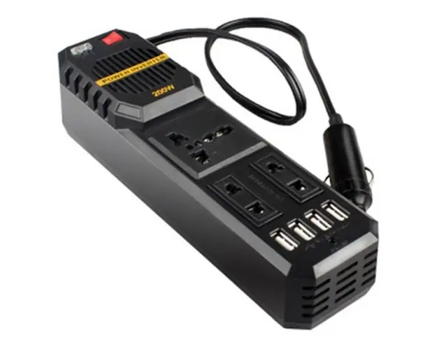 Mini Invertor Auto Portabil iSEN Negru, 200W - DC 24V, Incarcare rapida, Protectie la scurtcircuit, Ventilator de racire, 4xUSB