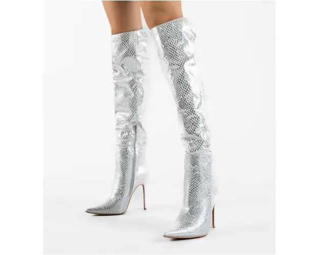 Cizme cu toc Bybyam Argintii 2