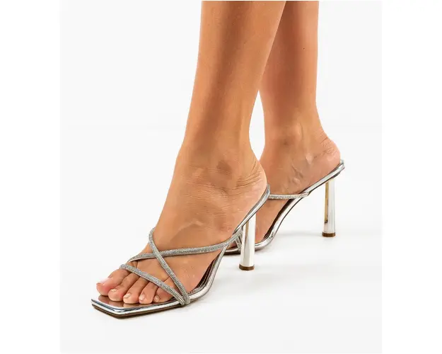 Saboti cu toc Kolorat Argintii