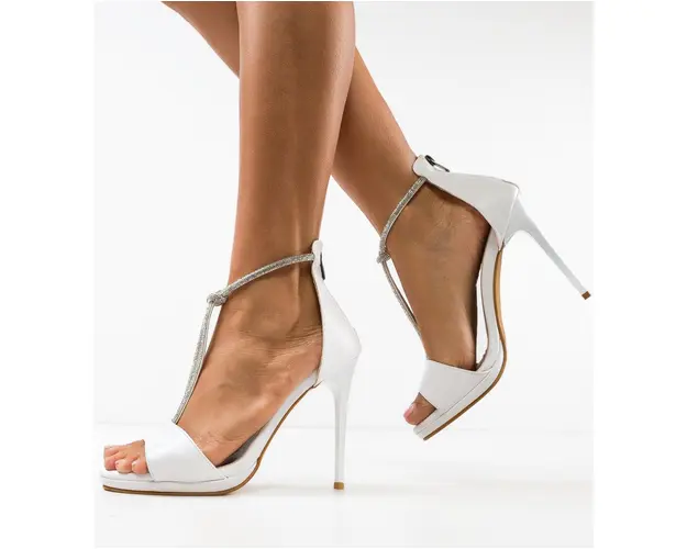 Sandale cu toc Aneama Albe