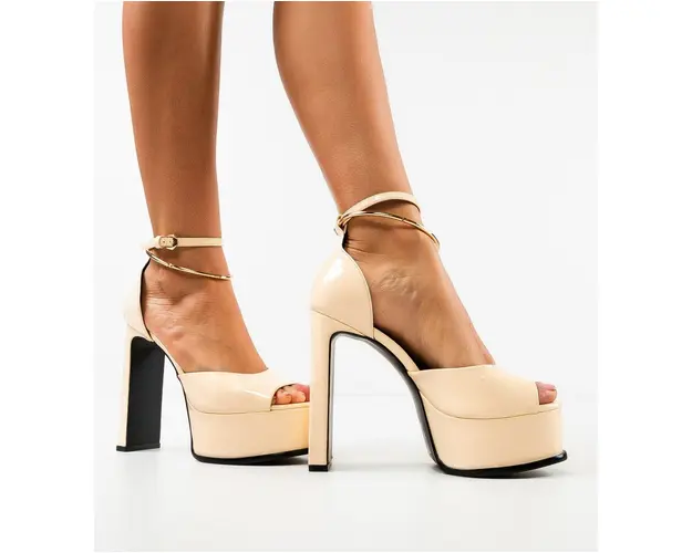 Sandale cu toc Barbie Bej