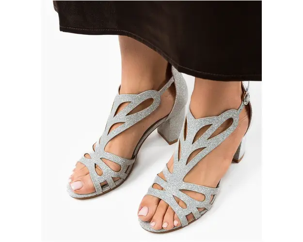 Sandale cu toc Bassam Argintii