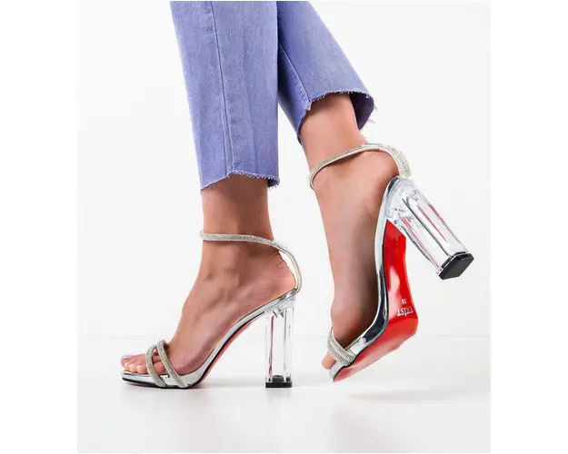 Sandale cu toc Bijoux Argintii