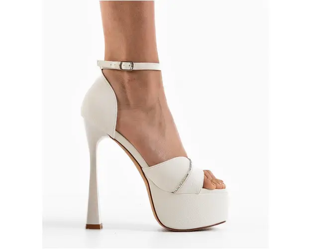 Sandale cu toc Caribou Albe