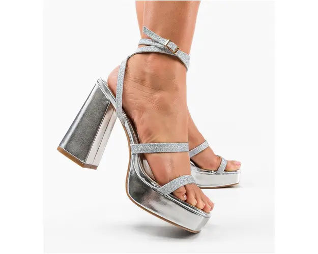 Sandale cu toc Dezi Argintii