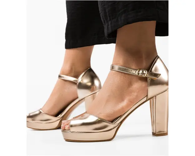 Sandale cu toc Hiper Aurii