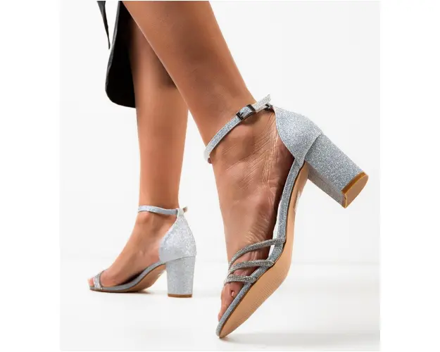 Sandale cu toc Kaya Argintii