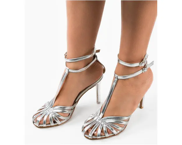 Sandale cu toc Macias Argintii