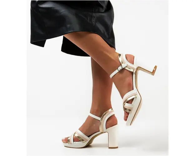 Sandale cu toc Noor Albe