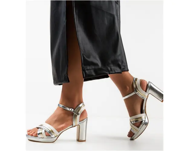 Sandale cu toc Noor Argintii
