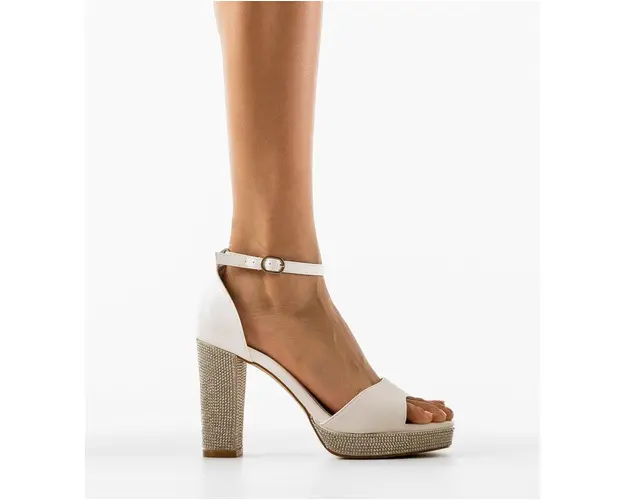 Sandale cu toc Omegon Albe