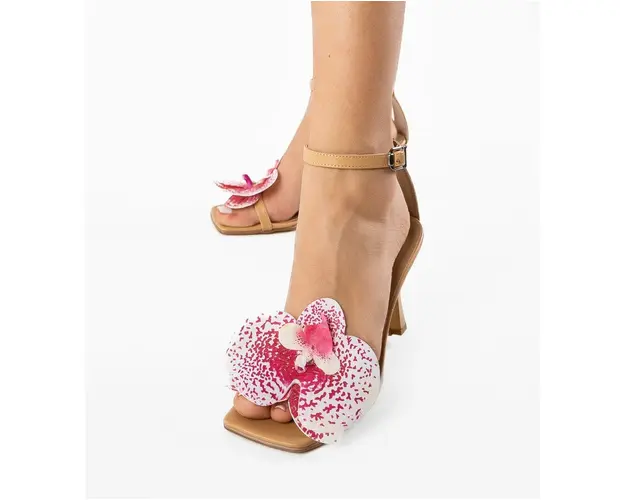Sandale cu toc Orchidee Bej