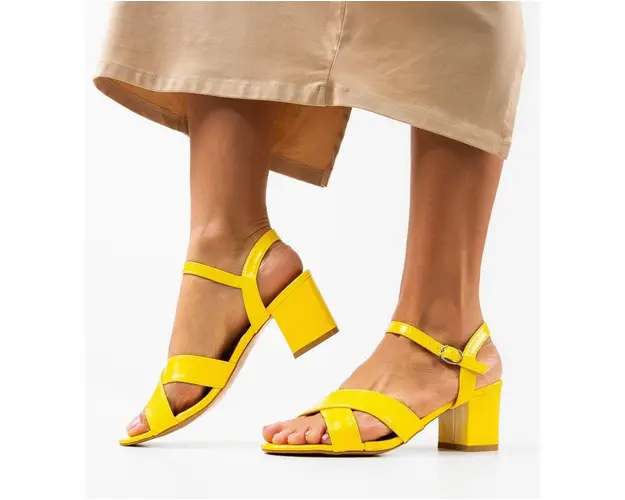 Sandale cu toc Phirun Galbene