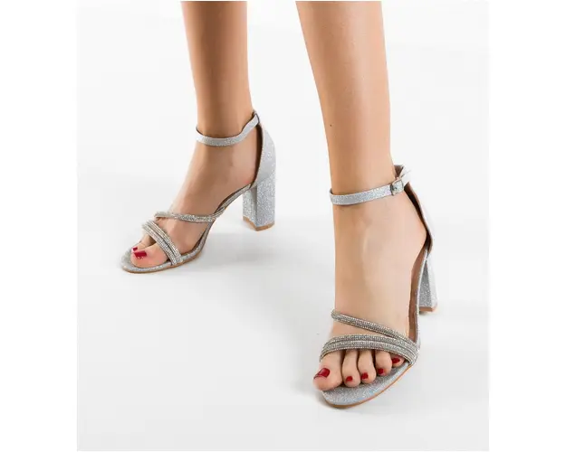 Sandale cu toc Stacey Argintii