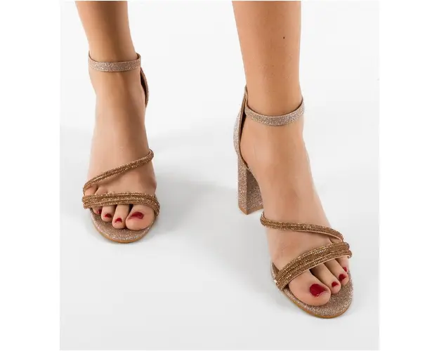 Sandale cu toc Stacey Aurii