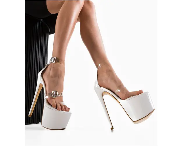 Sandale cu toc Tsubasa Albe