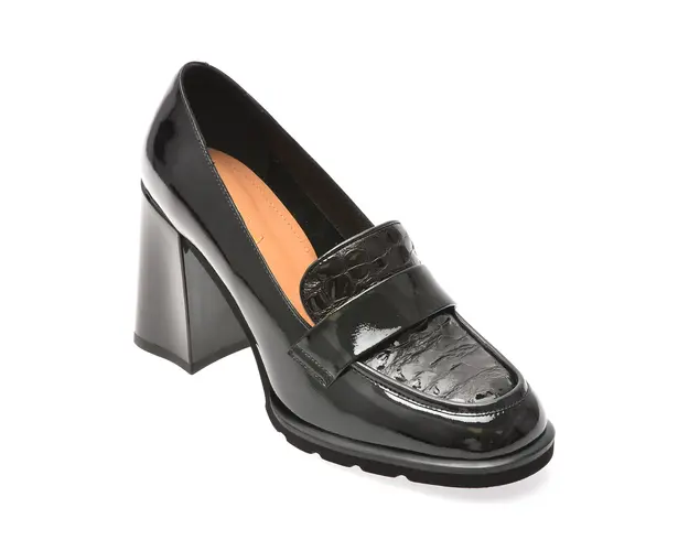 Mocasini EPICA negri, H412, din piele naturala lacuita