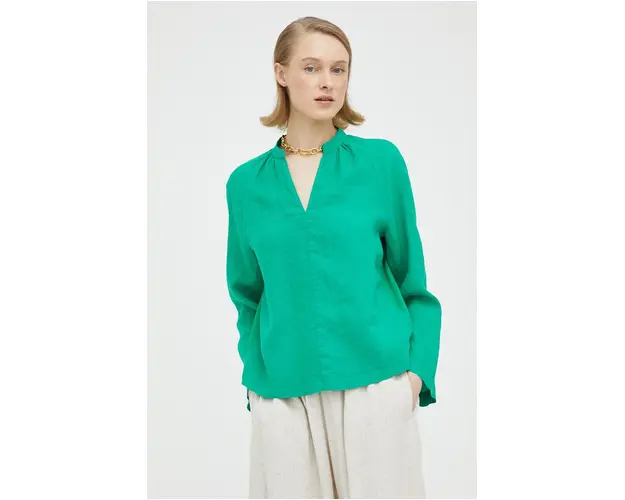 Marc O'Polo bluza din in culoarea verde, neted