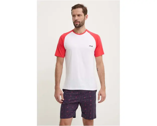 Fila pijamale de bumbac culoarea alb, modelator, FPS1182