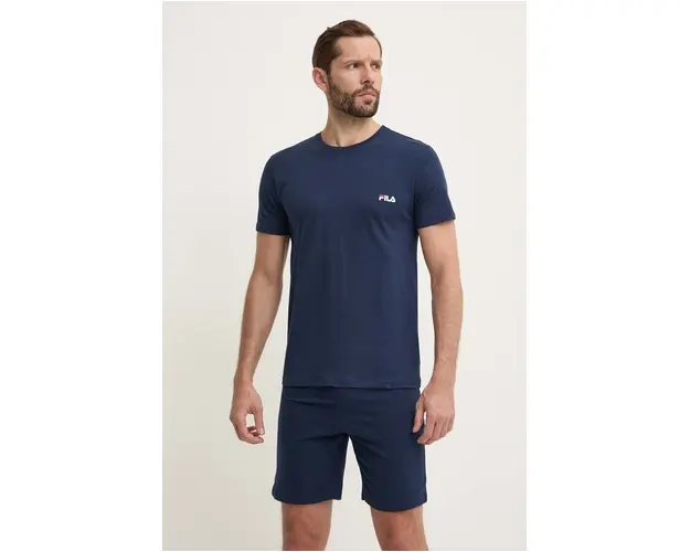 Fila pijamale de bumbac culoarea albastru marin, neted, FPS1194