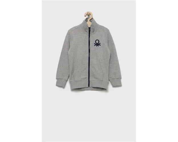 United Colors of Benetton hanorac de bumbac pentru copii culoarea gri, neted