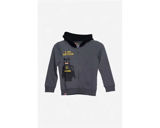 Lego hanorac de bumbac pentru copii culoarea gri, cu gluga, neted, Bluza Lego Wear Full Zip Hoodie 12010642 995
