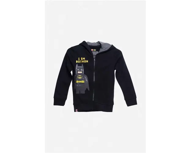Lego hanorac de bumbac culoarea negru, cu gluga, neted, Bluza Lego Wear Full Zip Hoodie 12010642 995