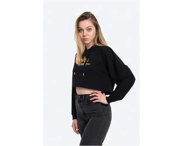 Alpha Industries bluza Sweats & Hoodys femei, culoarea negru, cu gluga, cu imprimeu 116057FP.583-black