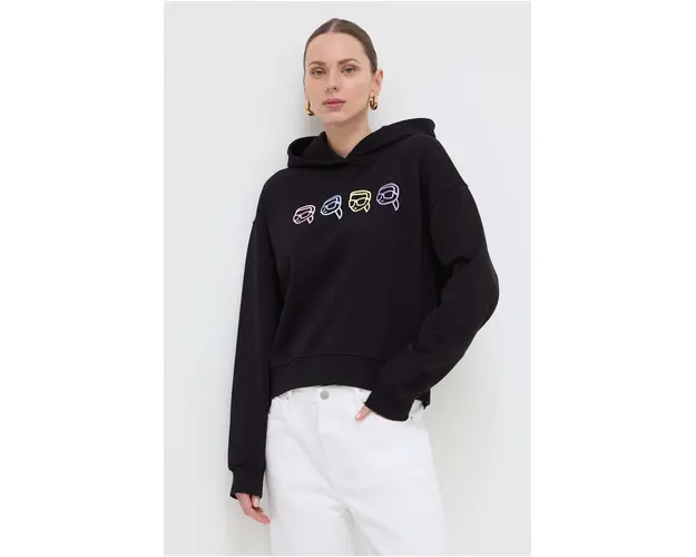 Karl Lagerfeld hanorac de bumbac femei, culoarea negru, cu gluga, cu imprimeu