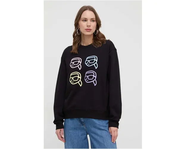 Karl Lagerfeld hanorac de bumbac femei, culoarea negru, cu imprimeu