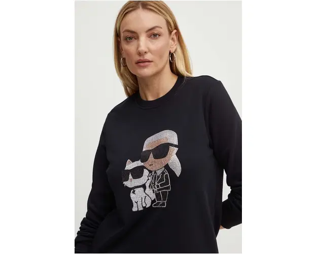 Karl Lagerfeld bluza femei, culoarea negru, cu imprimeu, 245W1812