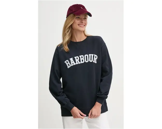 Barbour hanorac de bumbac femei, culoarea albastru marin, cu imprimeu, LOL0591