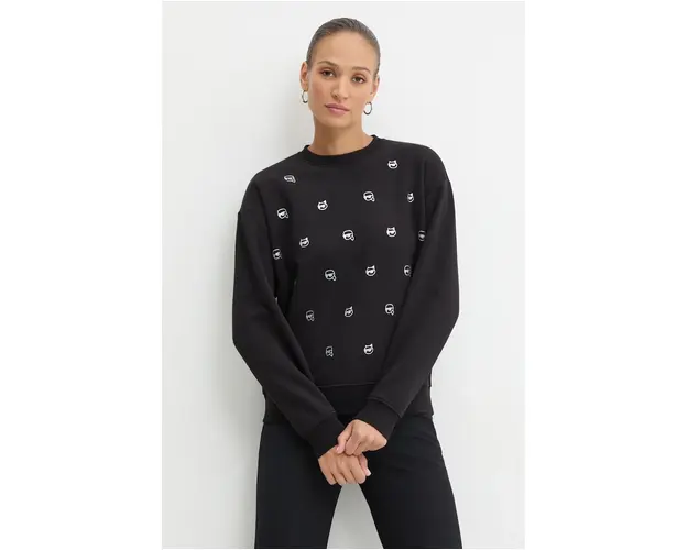 Karl Lagerfeld bluza femei, culoarea negru, cu imprimeu, 246W1800