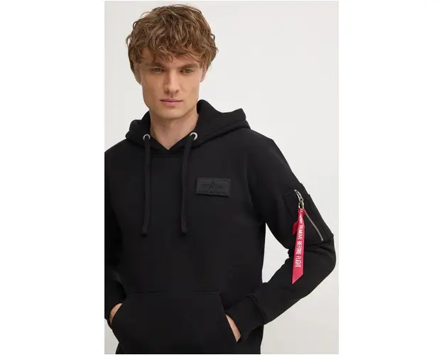 Alpha Industries bluza Red Stripe Hoody barbati, culoarea negru, cu gluga, cu imprimeu 178314.95-black