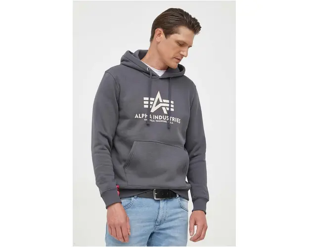 Alpha Industries bluza Basic barbati, culoarea gri, cu gluga, cu imprimeu 178312.136-grey