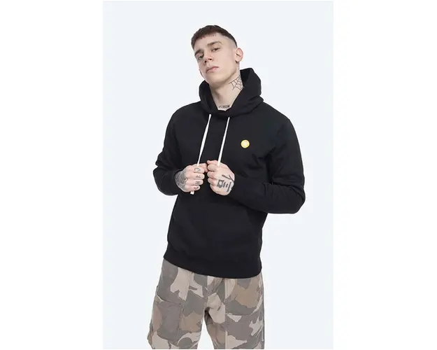 Wood Wood hanorac de bumbac Ian Double barbati, culoarea negru, cu gluga, uni 10005600.2424-BLACK