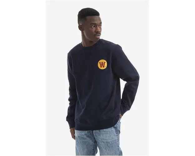 Wood Wood hanorac de bumbac Tye Badge barbati, culoarea bleumarin, cu imprimeu 10285603.2424-NAVY