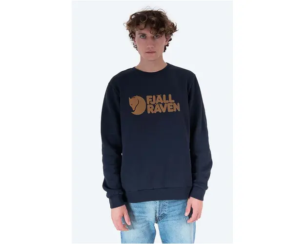 Fjallraven hanorac de bumbac Logo Sweater barbati, culoarea albastru marin, cu imprimeu, F84142