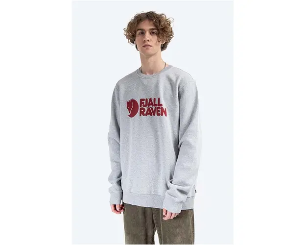 Fjallraven hanorac de bumbac Logo Sweater barbati, culoarea gri, cu imprimeu, F84142