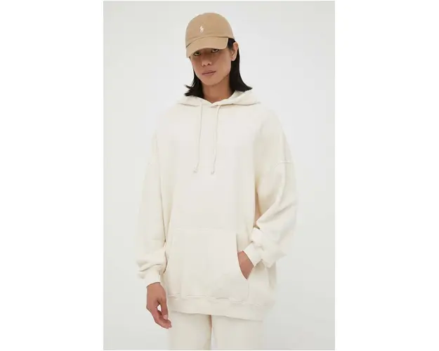 American Vintage hanorac de bumbac barbati, culoarea bej, cu gluga, neted