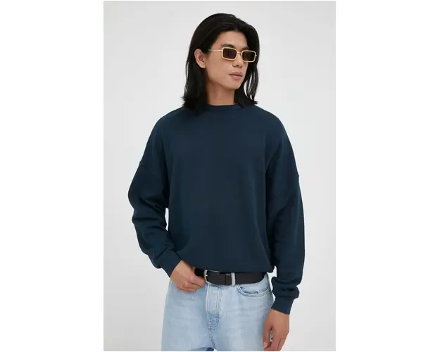 American Vintage bluza barbati, culoarea albastru marin, neted