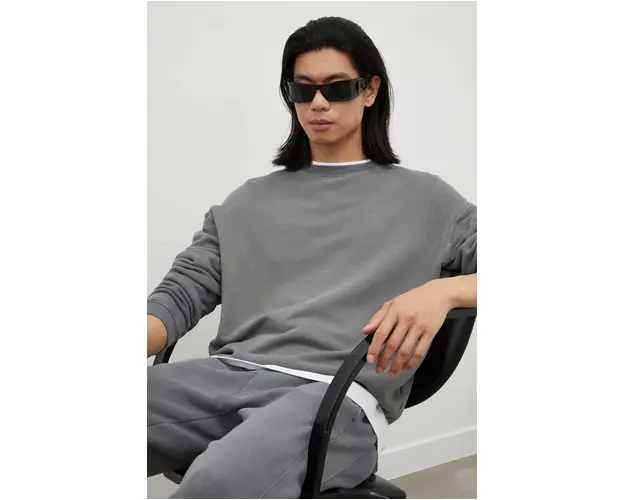 American Vintage bluza barbati, culoarea gri, neted