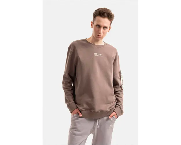 Alpha Industries hanorac de bumbac barbati, culoarea maro, cu imprimeu 118316.628-brown