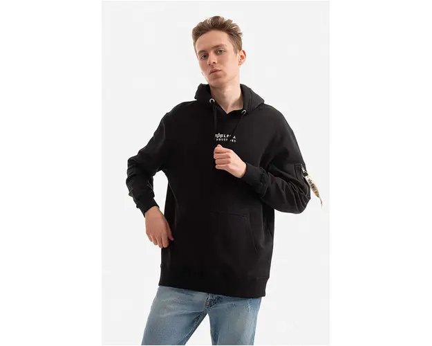 Alpha Industries hanorac de bumbac barbati, culoarea negru, cu gluga, uni 118350.649-black
