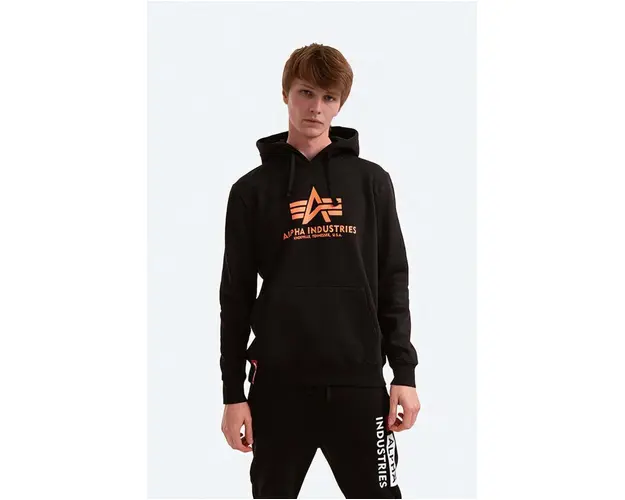 Alpha Industries bluza barbati, culoarea negru, cu gluga, cu imprimeu 178312NP.477-black