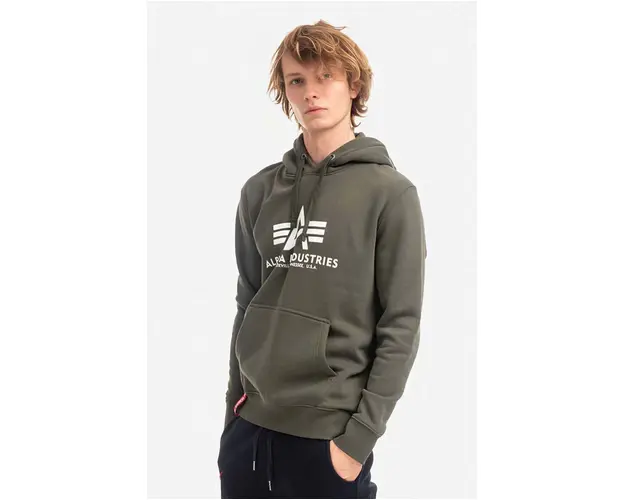 Alpha Industries bluza Basic Hoody barbati, culoarea verde, cu gluga, cu imprimeu 178312.142-green