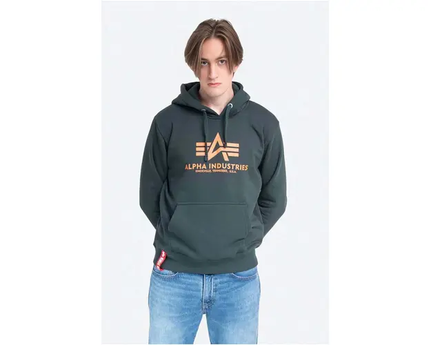 Alpha Industries bluza Basic Hoody barbati, culoarea verde, cu gluga, cu imprimeu 178312.353-green