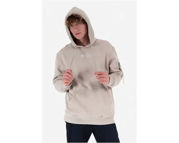 Alpha Industries hanorac de bumbac Organics EMB Hoody barbati, culoarea gri, cu gluga, cu imprimeu 118350.627-grey