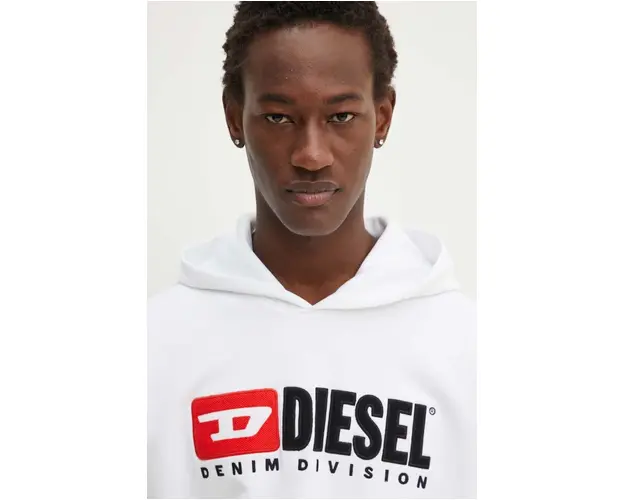 Diesel hanorac de bumbac S-BOXT-HOOD-DIV barbati, culoarea alb, cu gluga, cu imprimeu, A14945.0GEAD